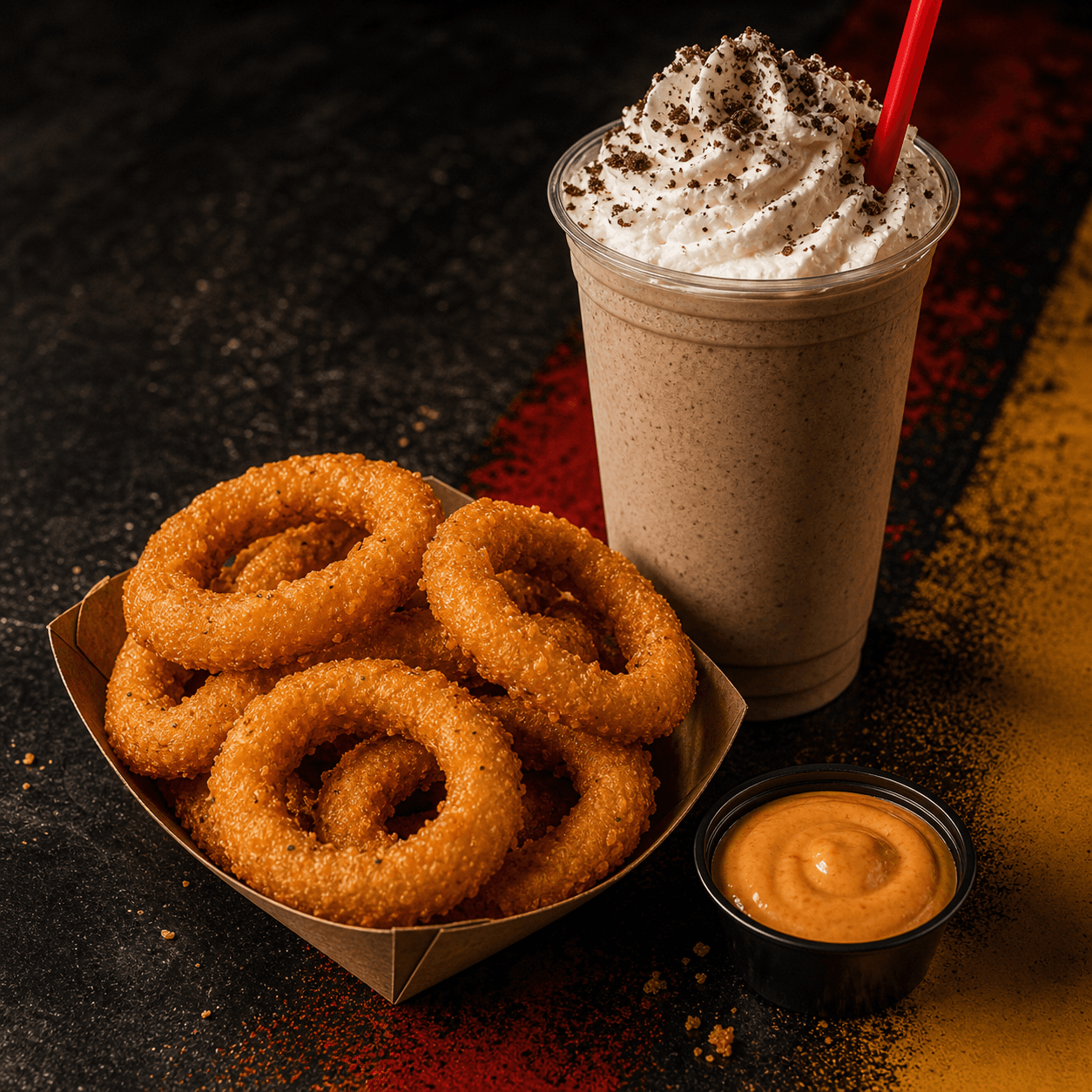 Onion rings and shake